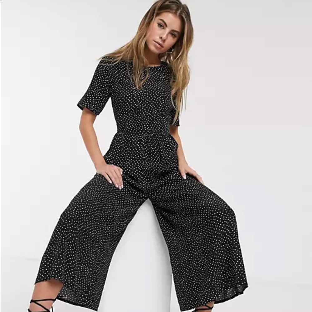 ASOS DESIGN spotted tea jumpsuit with button back